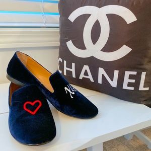 Velvet embroidered Loafers midnight blue